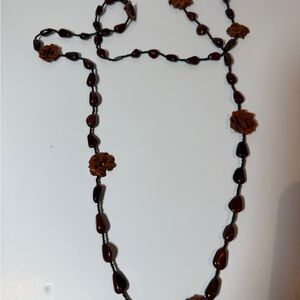 Vintage Chinese Carved Seeds and Brown Beaded Necklace